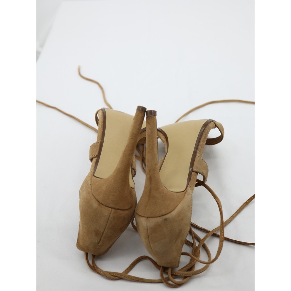 Steve Madden Presidnt Lace Up Suede Tan Stiletto Leg Wrap Sandals 7.5 - Picture 7 of 12